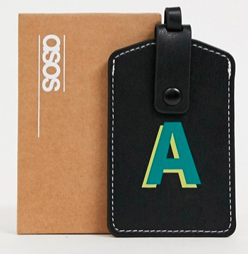 ASOS personalised faux leather luggage tag in black with 'A' initial - $20 