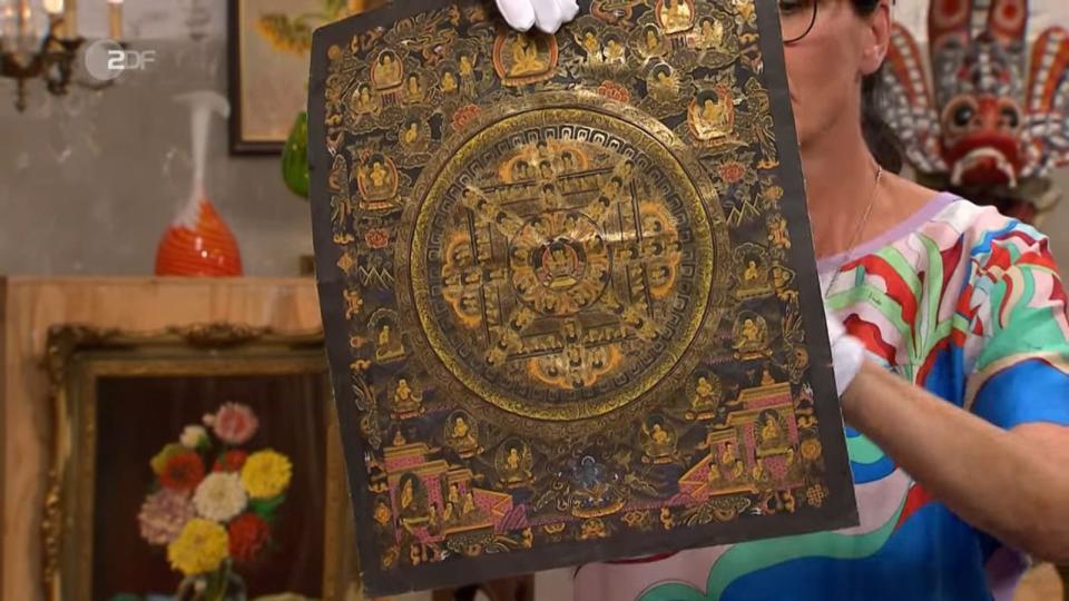 Weniger als erhofft, nämlich nur 170 Euro brachte ein handbemaltes Thangka Mandala aus Nepal aus den 1950er-Jahren. (Bild: ZDF)