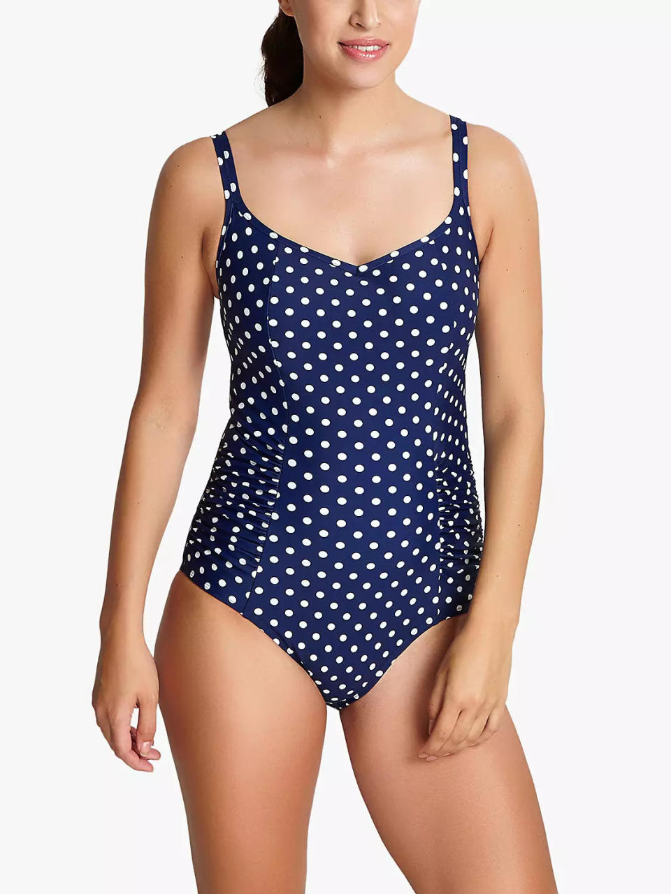 Panache Anya Spot Balconnet Swimsuit, Navy/Ivory. (John Lewis & Partners)