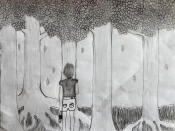 This April 30, 2020 photo shows a drawing by Niki Jolene Berghamre-Davis, 11, of Port Melbourne, Australia. Niki says the drawing is a self-portrait, showing her facing the forest and the future, while holding a mask so that she is prepared. She says the leaves represent those who've died from the coronavirus, while the tree roots represent "possibility." A big fan of nature, Niki is hopeful that the shutdowns are teaching the world how to live in ways that will help the environment. (Niki Jolene Berghamre-Davis via AP)