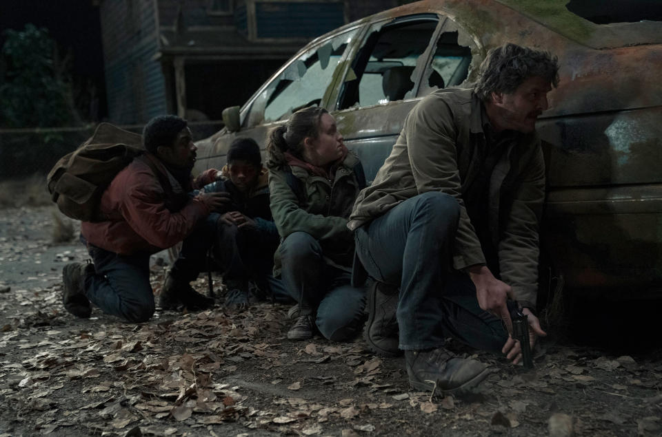 Lamar Johnson, Keivonn Woodard, Bella Ramsey, Pedro Pascal in 'The Last of Us.'