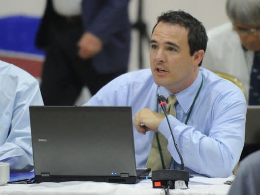Ryan Wulff, the deputy US commissioner, addresses the audience during the 64th Annual meeting of the International Whaling Commission in Panama City