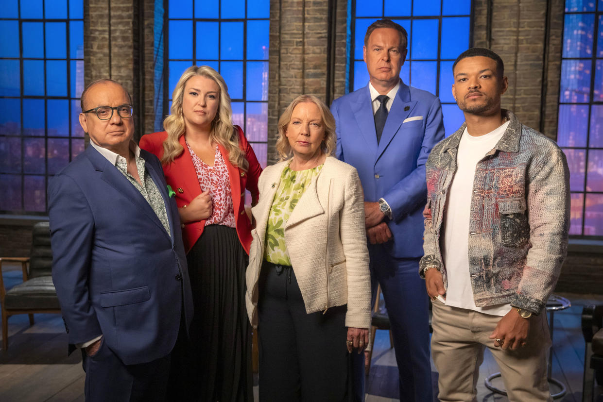 Touker Suleyman, Sara Davies, Deborah Meaden, Peter Jones and Steven Bartlett in the den. (BBC)