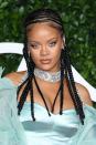 <p>A spectacular Boghossian choker created with sparkling aquamarines and diamonds was the perfect icy finish for Rihanna's satin Fenty minidress, which she wore to the Fashion Awards in 2019. </p>