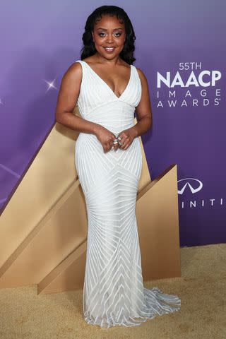 <p>John Salangsang/Variety via Getty</p> Quinta Brunson attends the 55th NAACP Image Awards.