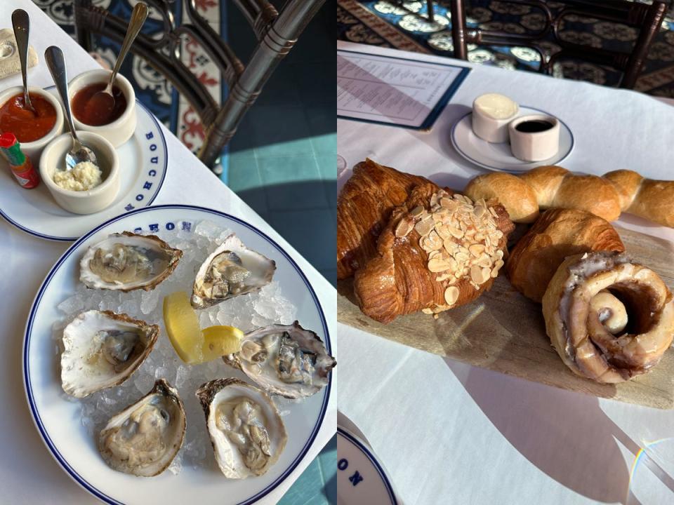 Oysters and sauces next to pastries at Bouchon in Vegas