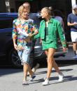 Blue isn't the only option with denim. Bieber makes a strong case for green; the fashion crowd has been <a href="https://www.glamour.com/gallery/pastel-denim-trend?mbid=synd_yahoo_rss" rel="nofollow noopener" target="_blank" data-ylk="slk:partial to pastels;elm:context_link;itc:0;sec:content-canvas" class="link ">partial to pastels</a>.