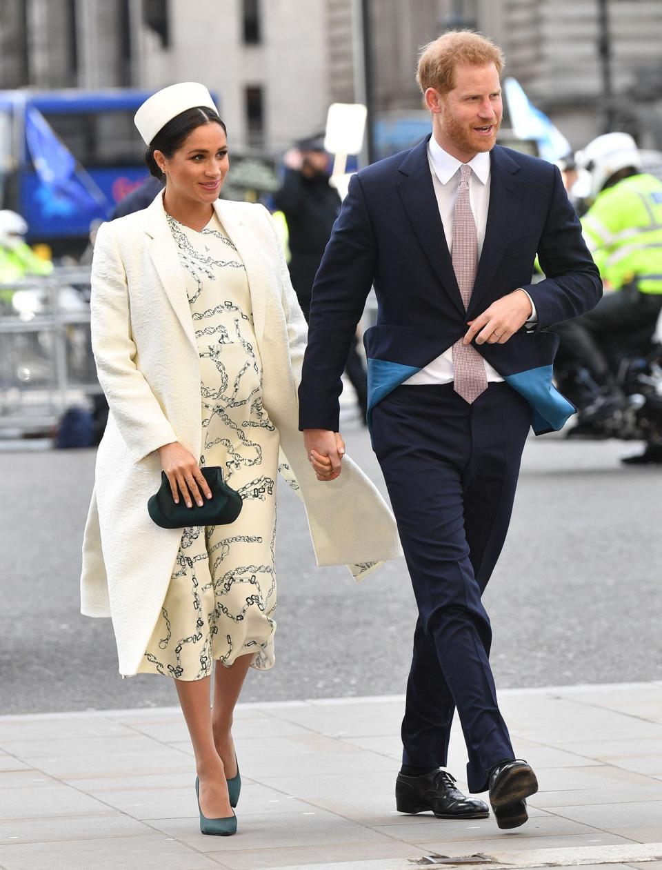 Meghan made <a href="https://people.com/royals/meghan-markle-kate-middleton-prince-harry-prince-william-westminster-abbey-commonwealth-day/" rel="nofollow noopener" target="_blank" data-ylk="slk:a quick change for church;elm:context_link;itc:0;sec:content-canvas" class="link ">a quick change for church</a>, attending alongside Queen Elizabeth and the Duke and Duchess of Cambridge. She changed into a cream coat and <a href="https://click.linksynergy.com/deeplink?id=93xLBvPhAeE&mid=42352&murl=https%3A%2F%2Fwww.shopbop.com%2Fvictoria-beckham%2Fbr%2Fv%3D1%2F31639.htm&u1=PEO%2CShopping%3AEverythingYouNeedtoCopyMeghanMarkle%27sChicSummerStyle%2Ckamiphillips2%2CUnc%2CGal%2C6939680%2C201909%2CI" rel="nofollow noopener" target="_blank" data-ylk="slk:Victoria Beckham dress;elm:context_link;itc:0;sec:content-canvas" class="link ">Victoria Beckham dress</a> for the Commonwealth Service. <strong>Get the look! </strong> Something Navy Grand Lapel Coat, $89.40 (orig. $149); <a href="https://click.linksynergy.com/deeplink?id=93xLBvPhAeE&mid=1237&murl=https%3A%2F%2Fshop.nordstrom.com%2Fs%2Fsomething-navy-grand-lapel-coat-nordstrom-exclusive%2F5020215&u1=PEO%2CShopping%3AEverythingYouNeedtoCopyMeghanMarkle%27sChicSummerStyle%2Ckamiphillips2%2CUnc%2CGal%2C6939680%2C201909%2CI" rel="nofollow noopener" target="_blank" data-ylk="slk:nordstrom.com;elm:context_link;itc:0;sec:content-canvas" class="link ">nordstrom.com</a> ASOS DESIGN Petite Waterfall Collar Coat with Tie Belt, $111; <a href="https://click.linksynergy.com/deeplink?id=93xLBvPhAeE&mid=35719&murl=https%3A%2F%2Fus.asos.com%2Fasos-petite%2Fasos-design-petite-waterfall-collar-coat-with-tie-belt%2Fprd%2F9501963&u1=PEO%2CShopping%3AEverythingYouNeedtoCopyMeghanMarkle%27sChicSummerStyle%2Ckamiphillips2%2CUnc%2CGal%2C6939680%2C201909%2CI" rel="nofollow noopener" target="_blank" data-ylk="slk:asos.com;elm:context_link;itc:0;sec:content-canvas" class="link ">asos.com</a> Modern Trench Coat, $150; <a href="https://click.linksynergy.com/deeplink?id=93xLBvPhAeE&mid=42157&murl=https%3A%2F%2Fwww.loft.com%2Fmodern-trench-coat%2F486713&u1=PEO%2CShopping%3AEverythingYouNeedtoCopyMeghanMarkle%27sChicSummerStyle%2Ckamiphillips2%2CUnc%2CGal%2C6939680%2C201909%2CI" rel="nofollow noopener" target="_blank" data-ylk="slk:loft.com;elm:context_link;itc:0;sec:content-canvas" class="link ">loft.com</a> ORICSSON Womens Short Sleeve Mother and Daughter Dress Floral Printed Dress with Side Pockets, $5.34–$20.99; <a href="https://www.amazon.com/ORICSSON-Womens-Daughter-Printed-Pockets/dp/B07CVFJK1F?ie=UTF8&camp=1789&creative=9325&linkCode=as2&creativeASIN=B07CVFJK1F&tag=people0d0-20&ascsubtag=b06b2910c4a4ffe5601df74971d5b856" rel="nofollow noopener" target="_blank" data-ylk="slk:amazon.com;elm:context_link;itc:0;sec:content-canvas" class="link ">amazon.com</a> Moon River Polka Dot Midi Dress, $104; <a href="https://click.linksynergy.com/deeplink?id=93xLBvPhAeE&mid=42352&murl=https%3A%2F%2Fwww.shopbop.com%2Fpolka-dot-midi-dress-moon%2Fvp%2Fv%3D1%2F1534910846.htm&u1=PEO%2CShopping%3AEverythingYouNeedtoCopyMeghanMarkle%27sChicSummerStyle%2Ckamiphillips2%2CUnc%2CGal%2C6939680%2C201909%2CI" rel="nofollow noopener" target="_blank" data-ylk="slk:shopbop.com;elm:context_link;itc:0;sec:content-canvas" class="link ">shopbop.com</a> Alexis Lydia Printed Tie-Neck Shift Dress, $434; <a href="https://click.linksynergy.com/deeplink?id=93xLBvPhAeE&mid=25003&murl=https%3A%2F%2Fwww.neimanmarcus.com%2Fp%2Falexis-lydia-printed-tie-neck-shift-dress-prod215060030&u1=PEO%2CShopping%3AEverythingYouNeedtoCopyMeghanMarkle%27sChicSummerStyle%2Ckamiphillips2%2CUnc%2CGal%2C6939680%2C201909%2CI" rel="nofollow noopener" target="_blank" data-ylk="slk:neimanmarcus.com;elm:context_link;itc:0;sec:content-canvas" class="link ">neimanmarcus.com</a> LifeStride Sevyn Heels, $59.94; <a href="http://www.anrdoezrs.net/links/8029122/type/dlg/sid/PEO,Shopping:EverythingYouNeedtoCopyMeghanMarkle'sChicSummerStyle,kamiphillips2,Unc,Gal,6939680,201909,I/https://www.zappos.com/p/lifestride-sevyn-sky-blue-ecomicrosuede/product/8751166/color/809306" rel="nofollow noopener" target="_blank" data-ylk="slk:zappos.com;elm:context_link;itc:0;sec:content-canvas" class="link ">zappos.com</a> MICHAEL Michael Kors Lisa Pump, $69.97 (orig. $110); <a href="https://www.pjatr.com/t/8-10134-131940-120793?sid=PEO%2CShopping%3AEverythingYouNeedtoCopyMeghanMarkle%27sChicSummerStyle%2Ckamiphillips2%2CUnc%2CGal%2C6939680%2C201909%2CI&url=https%3A%2F%2Fwww.nordstromrack.com%2Fshop%2Fproduct%2F2704210%3Fcolor%3DLUXE%20TEAL" rel="nofollow noopener" target="_blank" data-ylk="slk:nordstromrack.com;elm:context_link;itc:0;sec:content-canvas" class="link ">nordstromrack.com</a> Naturalizer Beverly Pump in Deep Sapphire Suede, $98.95–$99.95; <a href="https://click.linksynergy.com/deeplink?id=93xLBvPhAeE&mid=1237&murl=https%3A%2F%2Fshop.nordstrom.com%2Fs%2Fnaturalizer-beverly-pump-women%2F5112374&u1=PEO%2CShopping%3AEverythingYouNeedtoCopyMeghanMarkle%27sChicSummerStyle%2Ckamiphillips2%2CUnc%2CGal%2C6939680%2C201909%2CI" rel="nofollow noopener" target="_blank" data-ylk="slk:nordstrom.com;elm:context_link;itc:0;sec:content-canvas" class="link ">nordstrom.com</a> Club Rochelier Metallic Pleated Hard Frame Clutch, $51.74 (orig. $68.99); <a href="http://ebags.evyy.net/c/249354/207595/3588?subId1=PEO%2CShopping%3AEverythingYouNeedtoCopyMeghanMarkle%27sChicSummerStyle%2Ckamiphillips2%2CUnc%2CGal%2C6939680%2C201909%2CI&u=https%3A%2F%2Fwww.ebags.com%2Fproduct%2Fclub-rochelier%2Fmetallic-pleated-hard-frame-clutch%2F372769" rel="nofollow noopener" target="_blank" data-ylk="slk:ebags.com;elm:context_link;itc:0;sec:content-canvas" class="link ">ebags.com</a> Nordstrom Metallic Box Clutch in Navy, $79; <a href="https://click.linksynergy.com/deeplink?id=93xLBvPhAeE&mid=1237&murl=https%3A%2F%2Fshop.nordstrom.com%2Fs%2Fnordstrom-metallic-box-clutch%2F4611743&u1=PEO%2CShopping%3AEverythingYouNeedtoCopyMeghanMarkle%27sChicSummerStyle%2Ckamiphillips2%2CUnc%2CGal%2C6939680%2C201909%2CI" rel="nofollow noopener" target="_blank" data-ylk="slk:nordstrom.com;elm:context_link;itc:0;sec:content-canvas" class="link ">nordstrom.com</a> Barney's New York Satin Minaudière, $150; <a href="https://click.linksynergy.com/deeplink?id=93xLBvPhAeE&mid=38359&murl=https%3A%2F%2Fwww.barneys.com%2Fproduct%2Fbarneys-new-york-satin-minaudi-c3-a8re-505485623.html&u1=PEO%2CShopping%3AEverythingYouNeedtoCopyMeghanMarkle%27sChicSummerStyle%2Ckamiphillips2%2CUnc%2CGal%2C6939680%2C201909%2CI" rel="nofollow noopener" target="_blank" data-ylk="slk:barneys.com;elm:context_link;itc:0;sec:content-canvas" class="link ">barneys.com</a>