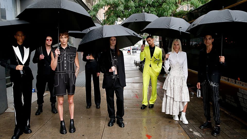 Models pose in looks from Shao's Spring-Summer 2024 collection, which was inspired by counter-cultural, rebellious New York. - Dominik Bindl/Getty Images