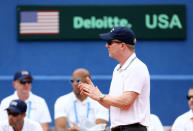 Tennis - Davis Cup - World Group Semi-Final - Croatia v United States - Sportski centar Visnjik, Zadar, Croatia - September 14, 2018 United States captain Jim Courier reacts during the match between Croatia's Borna Coric and Steve Johnson of the United States REUTERS/Antonio Bronic