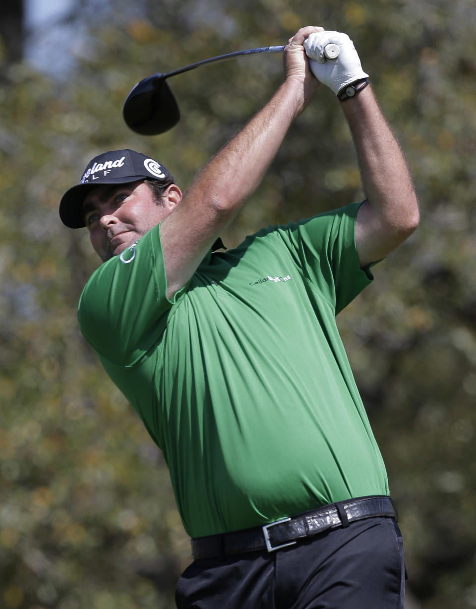 Steven Bowditch, of Australia, hits his drive on the second hole during the final round of the Texas Open golf tournament on Sunday, March 30, 2014, in San Antonio. (AP Photo/Eric Gay)