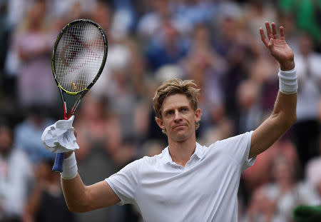 Tennis - Wimbledon - All England Lawn Tennis and Croquet Club, London, Britain - July 13, 2018 South Africa's Kevin Anderson celebrates winning his semi final match against John Isner of the U.S. REUTERS/Tony O'Brien