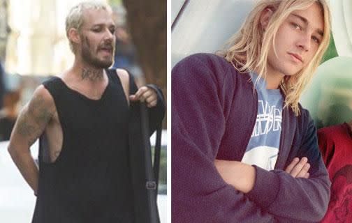 Daniel Johns pictured in Sydney last week (L) and back in the early 1990s. Source: Diimex and Getty