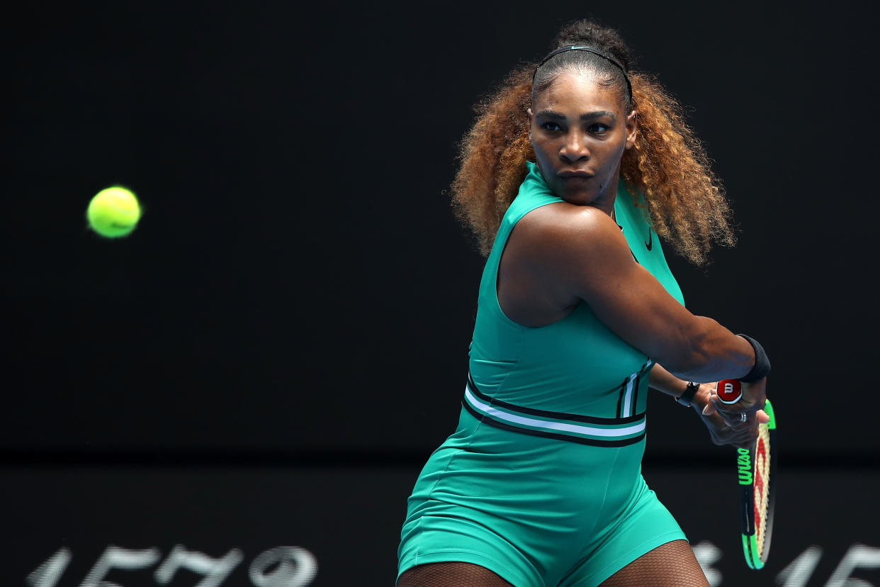 Serena Williams y su “Serenatardo”, durante la segunda fecha en el Abierto de Australia, en Melbourne Park. Getty Images