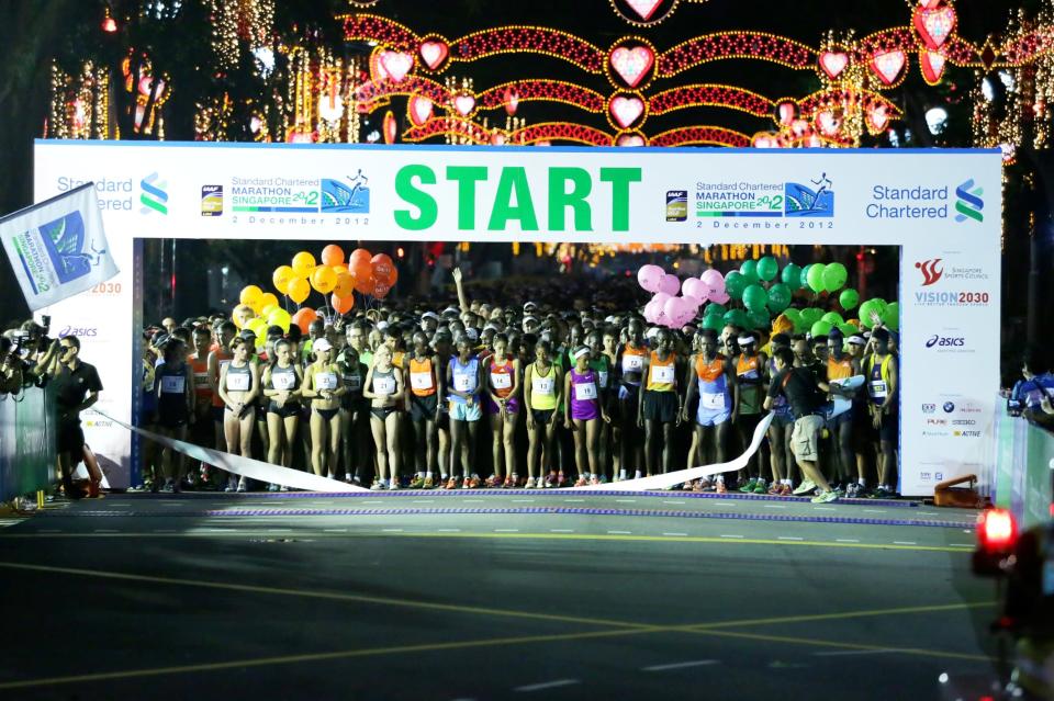 Runners of the Full Marathon getting ready to start the race along Orchard Road. (Photo courtesy of Singapore Sports Council)