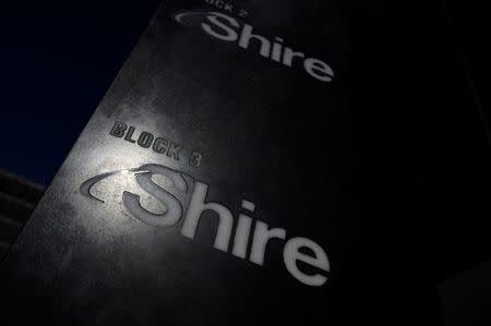 FILE PHOTO: Shire branding is seen outside their offices in Dublin, Ireland, April 25, 2018. REUTERS/Clodagh Kilcoyne