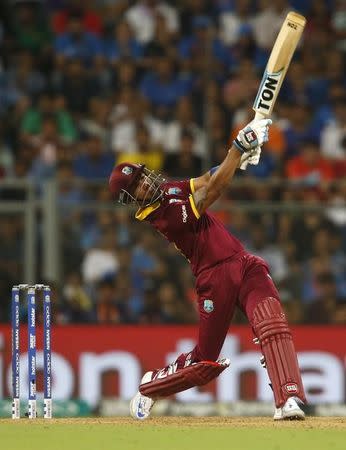 Cricket - West Indies v India - World Twenty20 cricket tournament semi-final - Mumbai, India - 31/03/2016. West Indies Lendl Simmons plays a shot. REUTERS/Danish Siddiqui