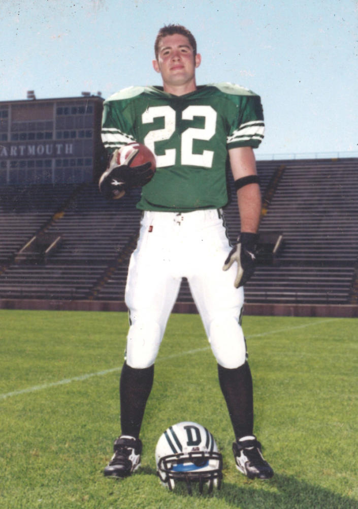 Patrick Risha during his years playing football for Dartmouth College (Photo via Karen Kinzle Risha)