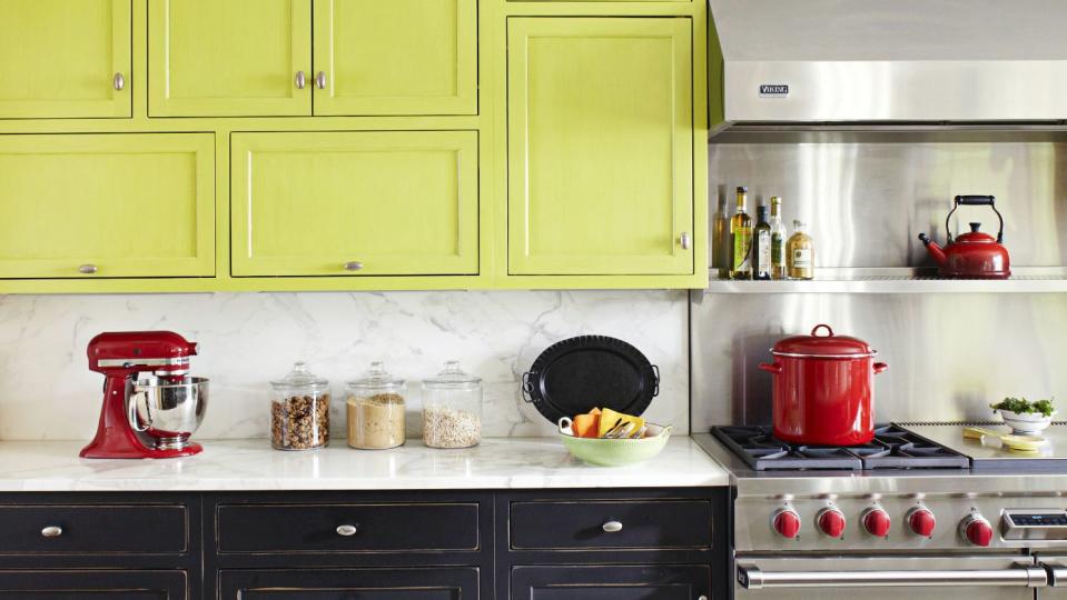 green kitchen cabinet ideas, two tone