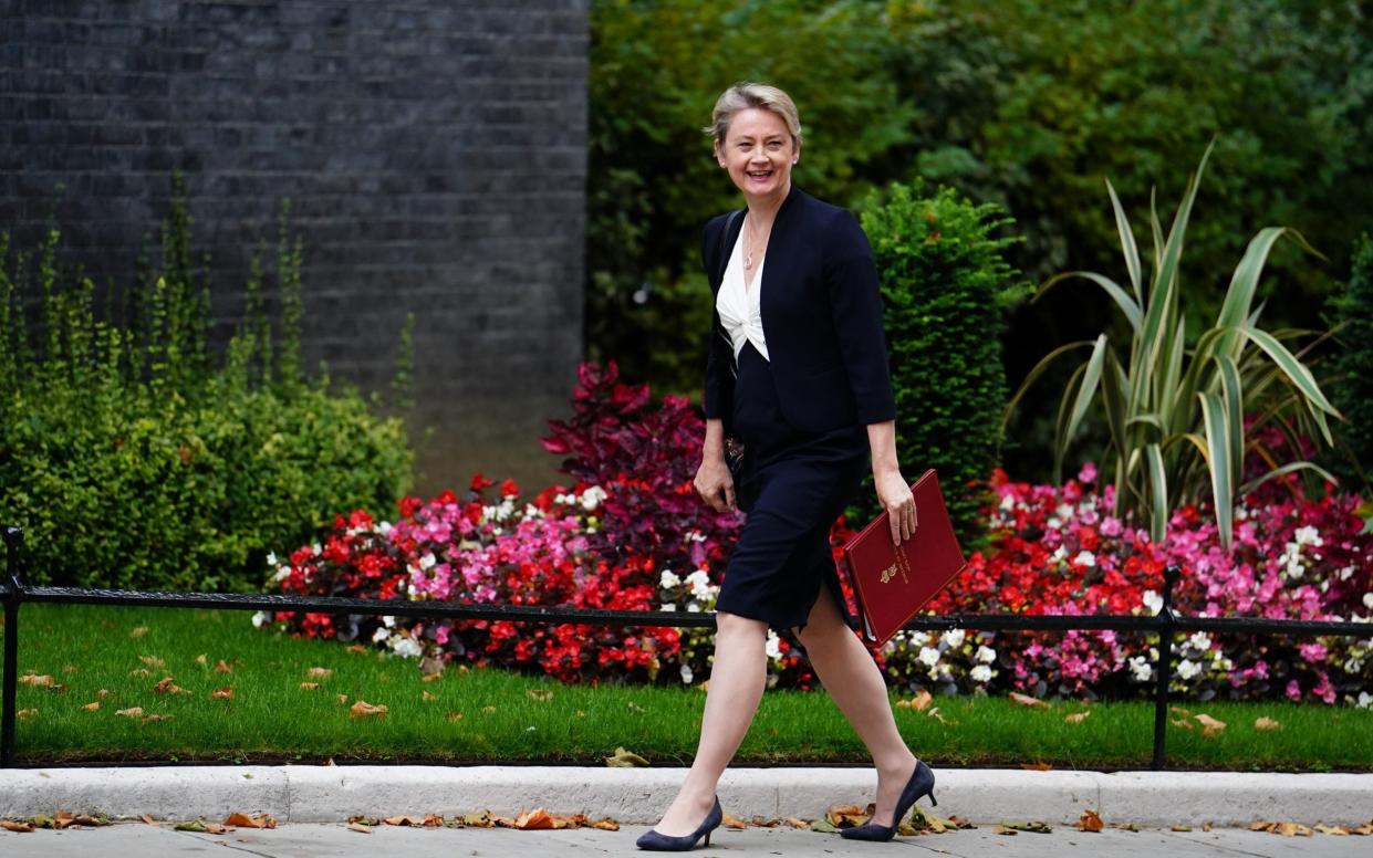 Yvette Cooper, the Home Secretary, is pictured this morning as she arrived in Downing Street to attend a meeting of the Cabinet