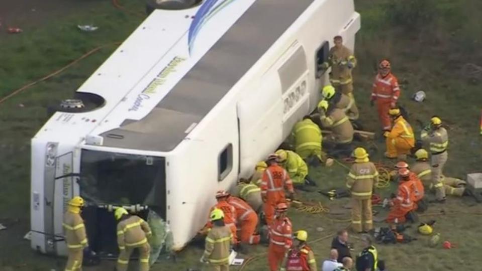 The bus was transporting students from Exford Primary School. Picture: 9News