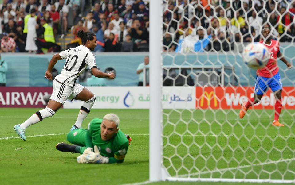  Serge Gnabry of Germany scores the teamâ€™s first goal during the FIFA World Cup Qatar 2022 Group E match between Costa Rica and Germany at Al Bayt Stadium - Dan Mullan/Getty Images