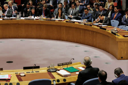 United States Ambassador to the United Nations Nikki Haley speaks during the United Nations Security Council meeting on Syria at the U.N. headquarters in New York, U.S., April 13, 2018. REUTERS/Eduardo Munoz