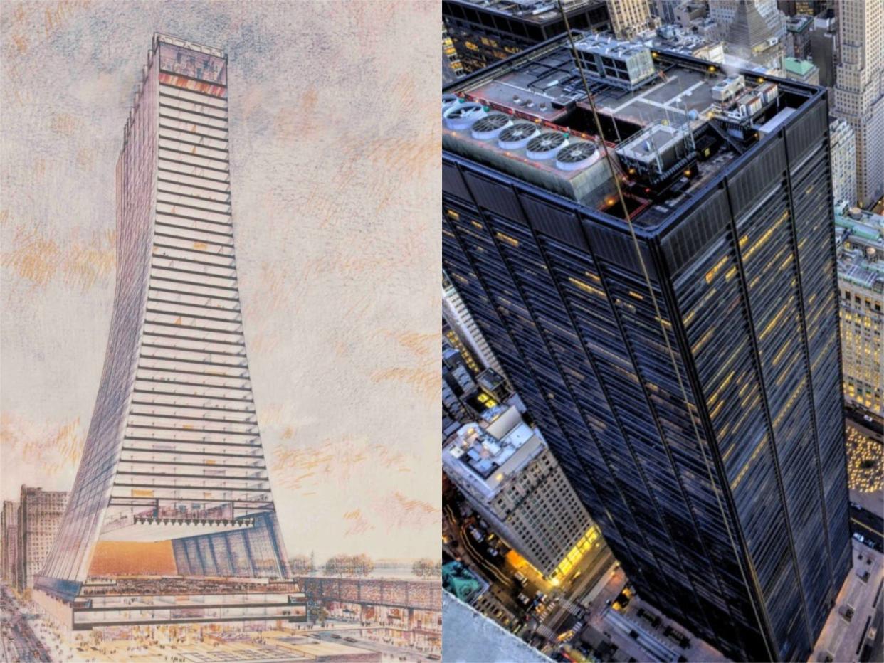 Side-by-side of a proposed NYC skyscraper and the present-day building in its place.