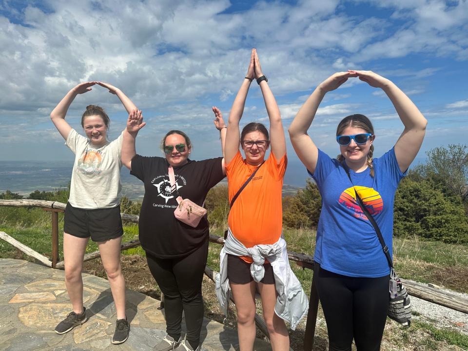 Kaelynn Mishne, left, Franklin County 4-H member; Briar Watts-Rettig, Marion County 4-H member; and Amelia Bender and Emma Smith, Morrow County 4-H members, are at Mount Olympus, the highest mountain in Greece, located southwest of Thessaloniki. The youth were part of the Ohio 4-H Greece Immersion Trip.