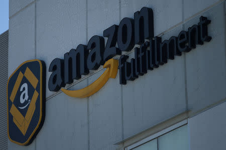 FILE PHOTO: A view of the Amazon fulfillment logo in Mexico City, Mexico, September 12, 2017. REUTERS/Edgard Garrido/File Photo