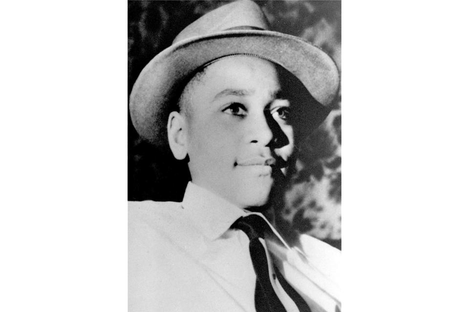 CORRECTS NAME TO PRISCILLA STERLING, NOT PATRICIA STERLING - FILE - This undated photo shows Emmett Louis Till, who was kidnapped, tortured and killed in the Mississippi Delta in August 1955 after witnesses claimed he whistled at a white woman working in a store. Till's cousin, Priscilla Sterling, filed a federal lawsuit Tuesday, Feb. 7, 2023, to compel the current Leflore County sheriff, Ricky Banks, to serve an arrest warrant on Carolyn Bryant in the kidnapping that led to the brutal lynching of Till, a Black teenager. She has since remarried and is named Carolyn Bryant Donham. (AP Photo/File)