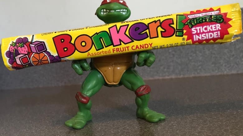 ninja turtle holding bonkers candy