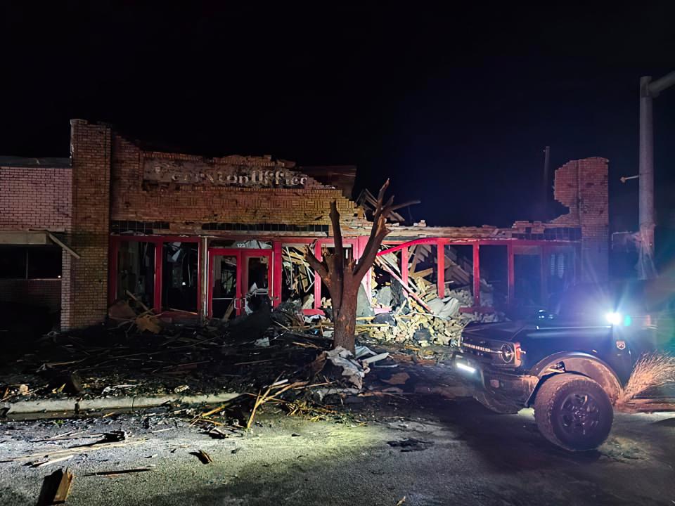 A photo from the Booker Fire Department shows the damages of the overnight tornado (EPA)