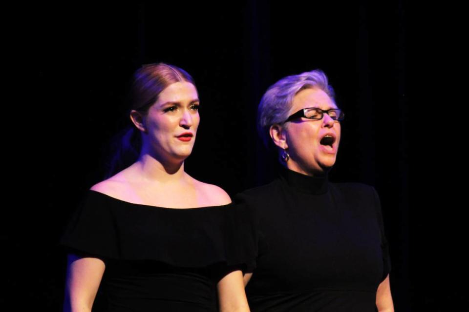 Debbie Anderson, right, and Courtlyn Holt perform at the annual TEACHaret production benefiting the Springer Academy at the Springer Opera House in Columbus, Georgia. Courtesy of the Springer Opera House
