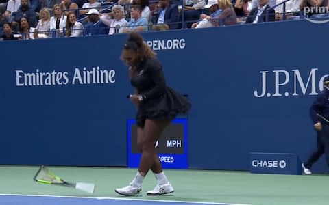 Williams smashes her racket - Credit: Amazon Prime