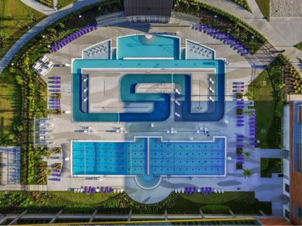 LSU's new pool stretches 536 feet in length and shows off the school's initials. (Twitter)