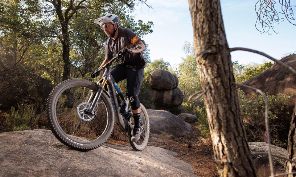 2024 Scott Voltage eRide lightweight TQ-powered carbon eMTB all-mountain ebike, photo by Daniel Geiger, climbing