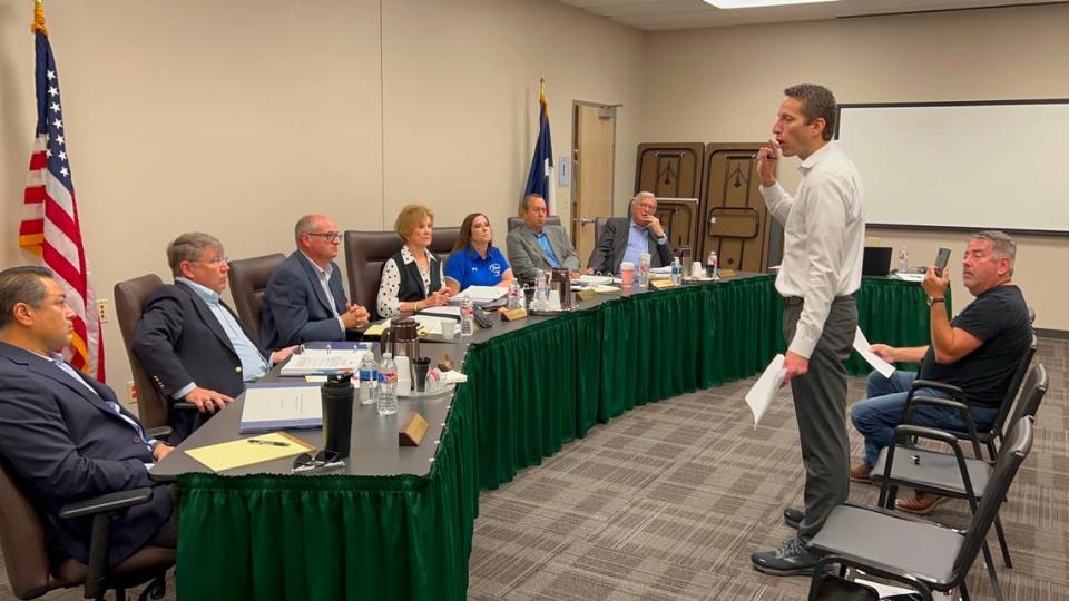 Tax consultant Chandler Crouch speaks to the Tarrant Appraisal District Board of Directors at its meeting on June 10.