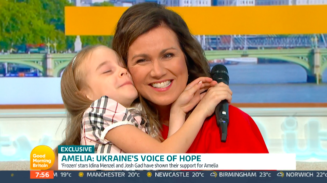 Susanna Reid and Ameila Anisovych share an embrace after singing together on GMB. (ITV)