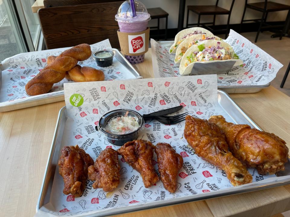 Korean fried chicken and Korean tacos are among the specialties at Bonchon. The fast casual chicken restaurant opens Nov. 8 in White Plains. Photographed Nov. 6, 2023