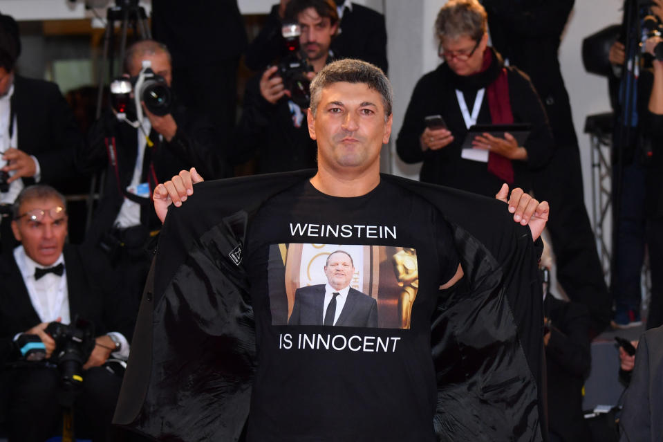 Filmmaker Luciano Silighini Garagnani walked the red carpet wearing a T-shirt that sparked controversy. Photo: Getty