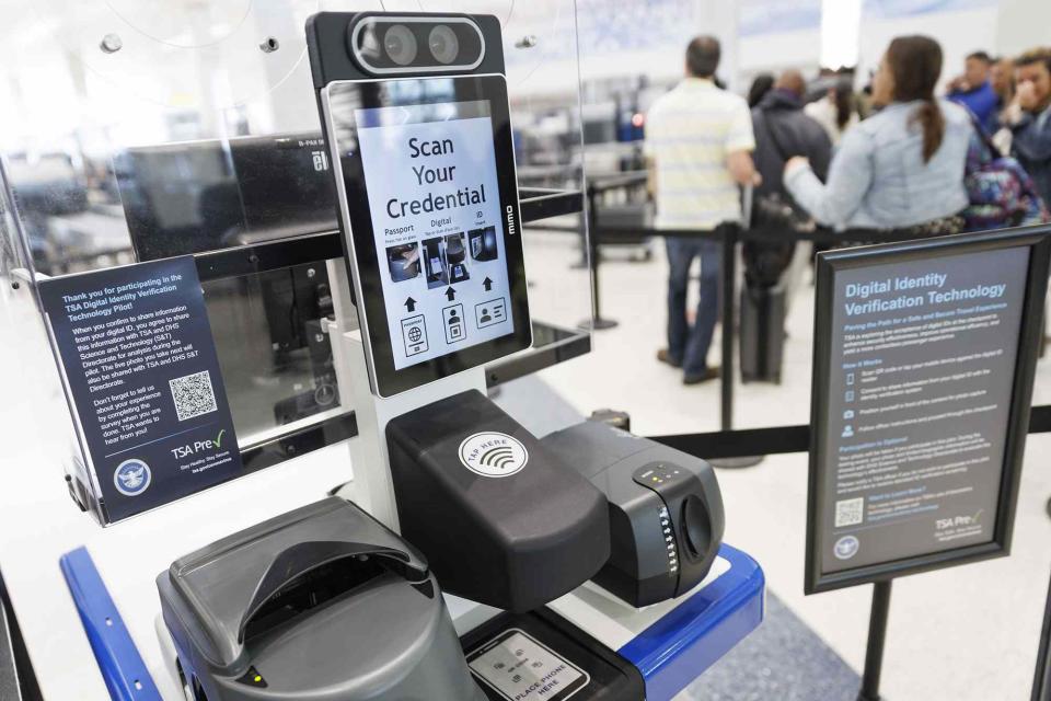 <p>Ting Shen/Getty Images</p> A Credential Authentication Technology (CAT-2) identity verification machine at a Transportation Security Administration (TSA) security checkpoint at Baltimore-Washington Airport (BWI)