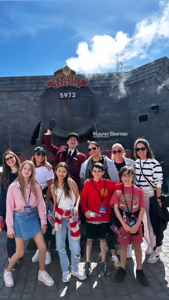 Amanda Holden with Eric and Lauren Silverman at the Hogwarts Express ride