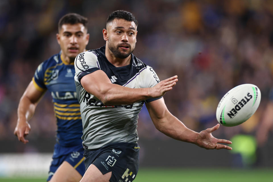 David Nofoaluma in action for the Melbourne Storm.