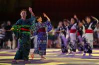 <p>Dancers perform during the closing ceremony of the Tokyo 2020 Olympic Games, at the Olympic Stadium, in Tokyo, on August 8, 2021. (Photo by Daniel LEAL-OLIVAS / AFP) (Photo by DANIEL LEAL-OLIVAS/AFP via Getty Images)</p> 