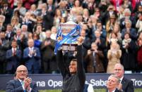 Tennis - Barcelona Open Final - Rafael Nadal of Spain v Dominic Thiem of Austria - Real Club de Tenis Barcelona, Spain - 30/04/17 - Rafael Nadal raises up the trophy. REUTERS/Albert Gea