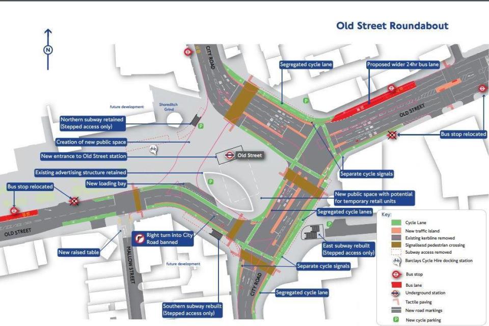 Plans of the proposed changes at Old Street roundabout (TFL)