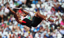 LONDON, ENGLAND - AUGUST 09: Damian Warner of Canada competes in the Men's Decathlon Pole Vault on Day 13 of the London 2012 Olympic Games at Olympic Stadium on August 9, 2012 in London, England. (Photo by Stu Forster/Getty Images)