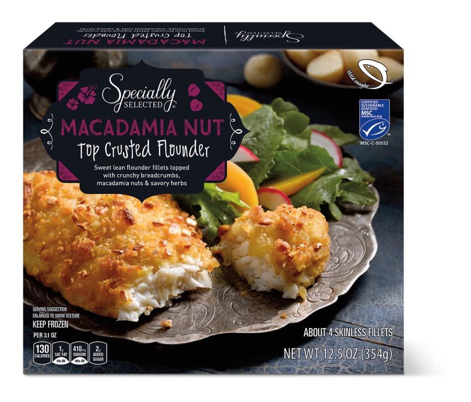 Specially Selected Macadamia Nut Top Crusted Flounder<p>Aldi</p>