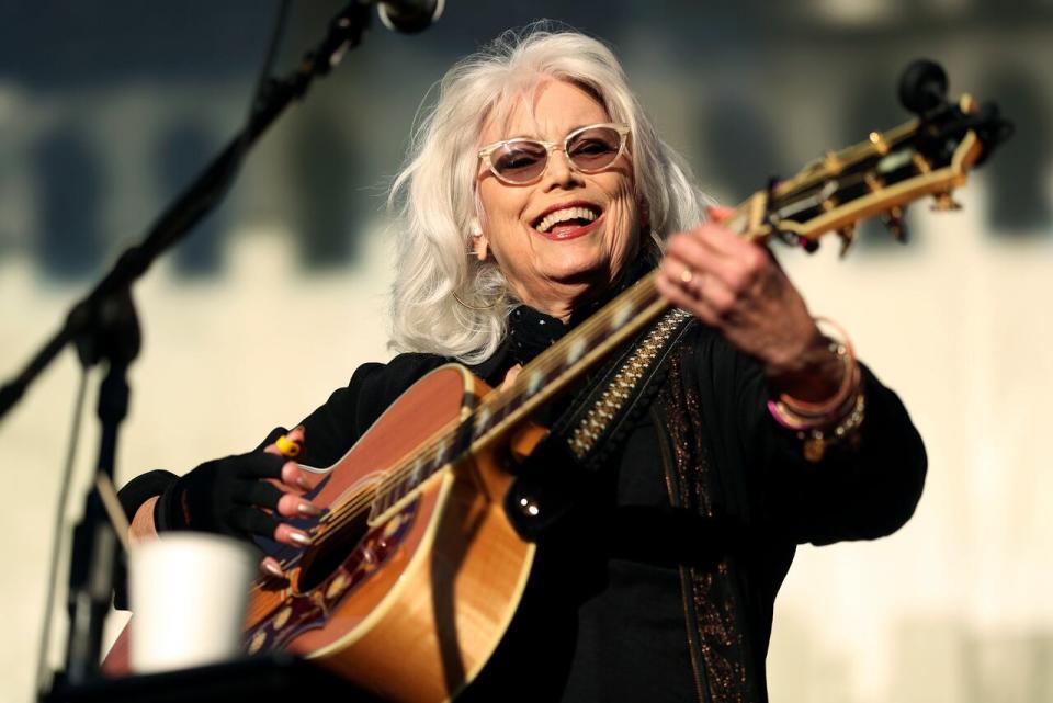 Emmylou Harris performs on Banjo Stage during Hardly Strictly Bluegrass Festival at Golden Gate Park in San Francisco, on Sunday, Oct. 2, 2022. 